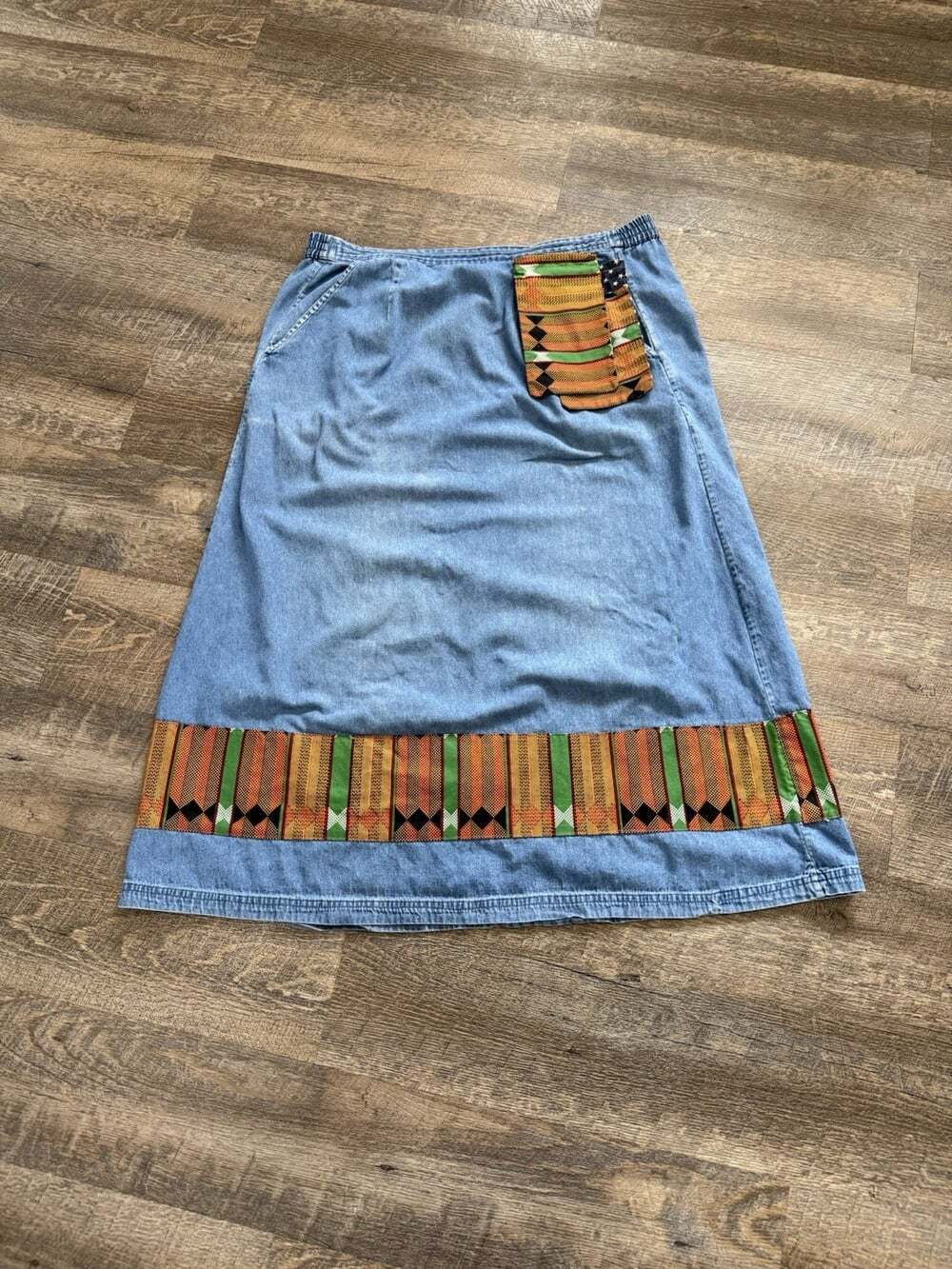 Vtg DenimMaxi Skirt M/L Willow Ridge 100% Cotton Peasant Prairie Aztek
